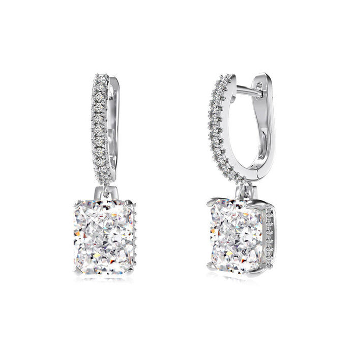 Anyco Earrings 925 Silver Cushion Diamond Drop Rhinestone Dangle Stylish Fashion Accessories