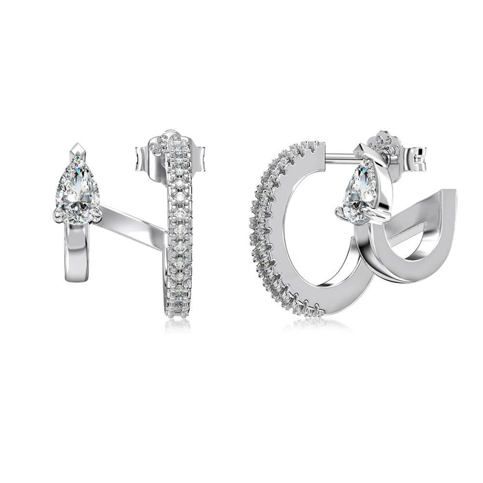 Anyco Earrings 925 Silver Duo Claw Crystal Clip On Huggies Trendy Fashion Accessories