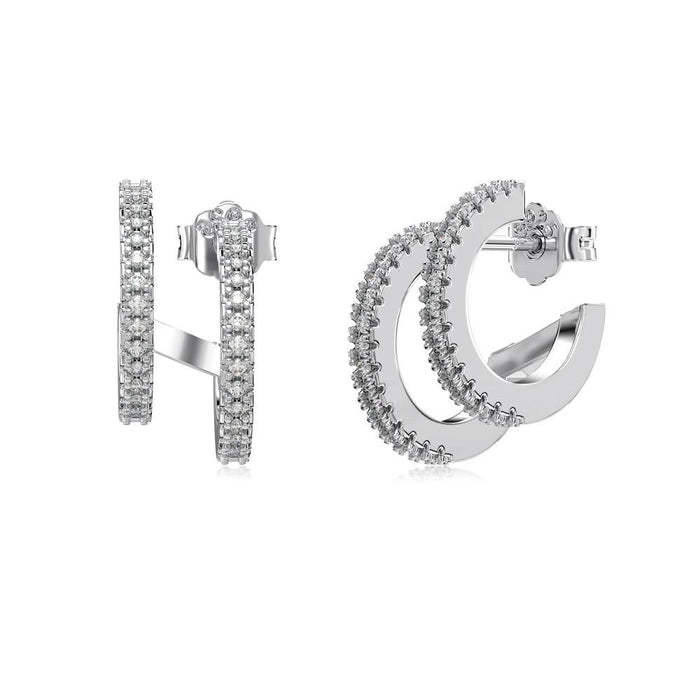 Anyco Earrings 925 Silver Radiant Dual Hoop Rhinestone Style Zirconia Fashion Accessories