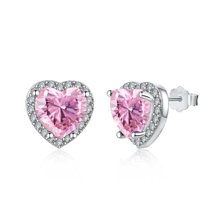 Anyco Earrings 925 Silver Pink Faith Heart Diamond Style Zirconia Fashion Accessories