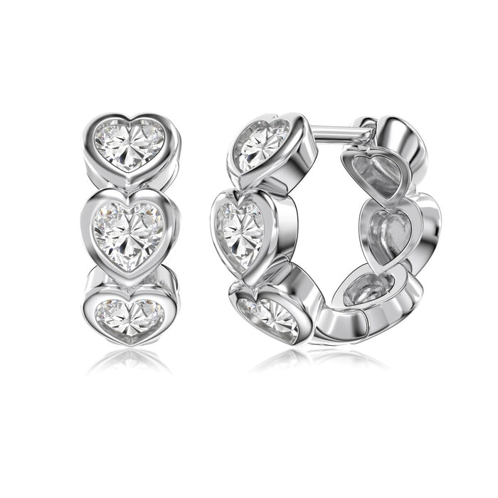 Anyco Earrings 925 Silver Clear Heart Sparkle Rhinestone Hoop Style Fashion Accessories