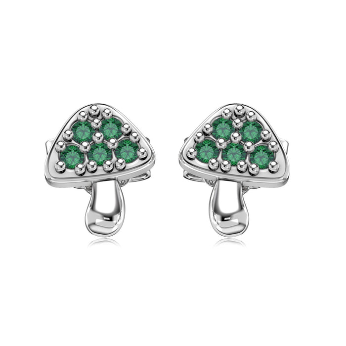 Anyco Earrings 925 Silver Green Mushroom Diamond Stud Style Fashion Accessories