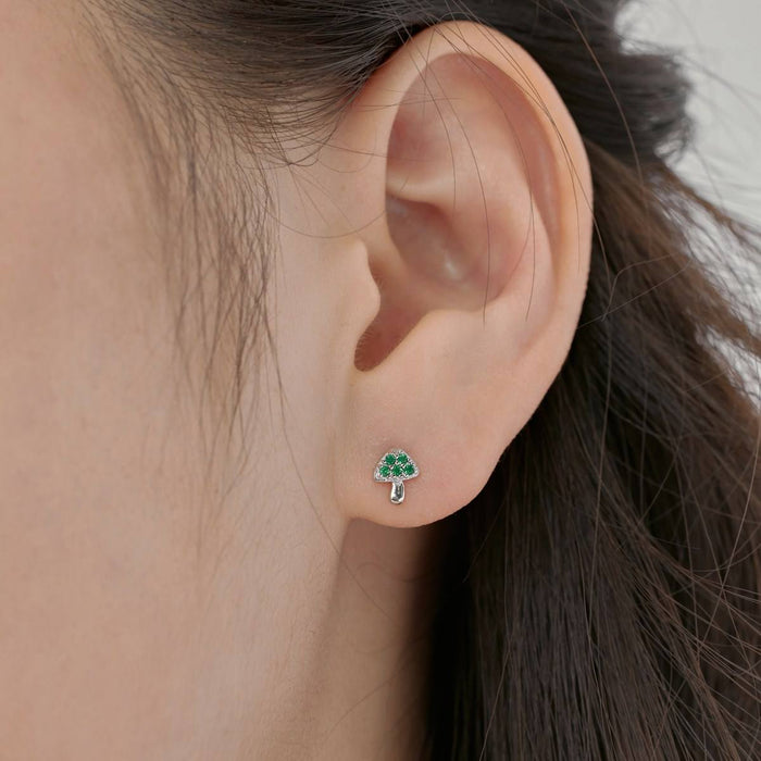 Anyco Earrings 925 Silver Green Mushroom Diamond Stud Style Fashion Accessories