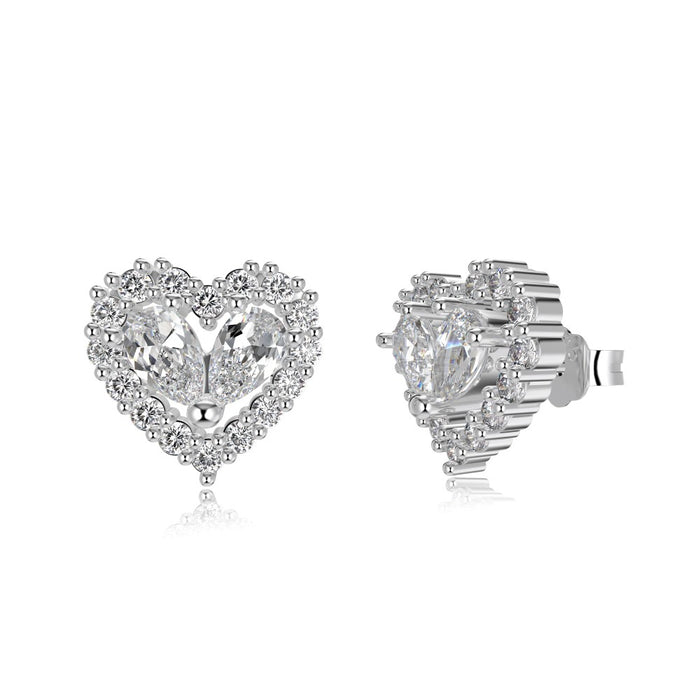 Anyco Earrings 925 Silver Sapphire Heart Sparkling Diamond Earcuff Zirconia Studded Stylish For Women