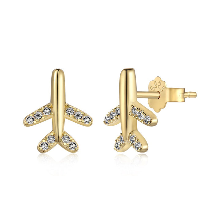 Anyco Earrings 925 Silver Aircraft with Diamond Studded Trendy Fashion Accessories