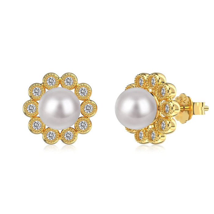 Anyco Earrings 925 Silver Floral Pearl Diamond Studded Trendy Fashion Accessories