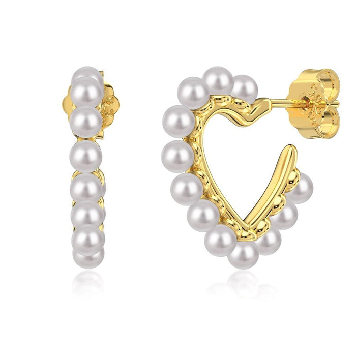 Anyco Earrings 925 Silver Heart Pearl Rim Hoop Hypoallergenic Accessories for Women