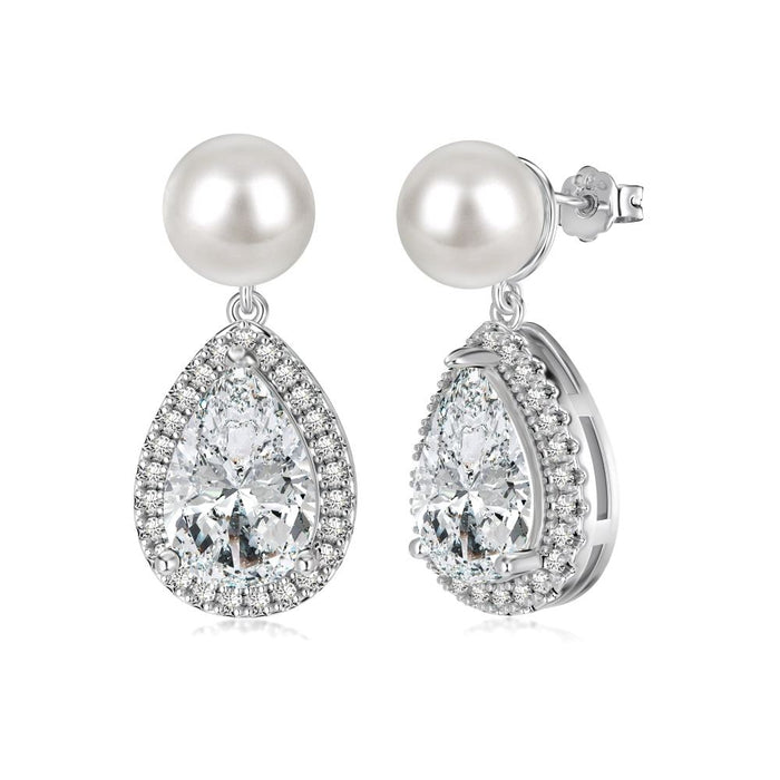 Anyco Earrings 925 Silver Pearl Dangle Drop Rhinestone Hypoallergenic Jewelry For Women