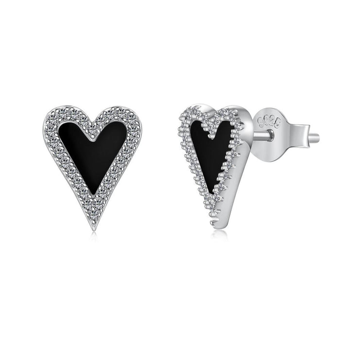 Anyco Earrings 925 Silver Heart Sparkle Rhinestone Studded Trendy Fashion Accessories