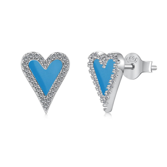 Anyco Earrings 925 Silver Heart Sparkle Rhinestone Studded Trendy Fashion Accessories