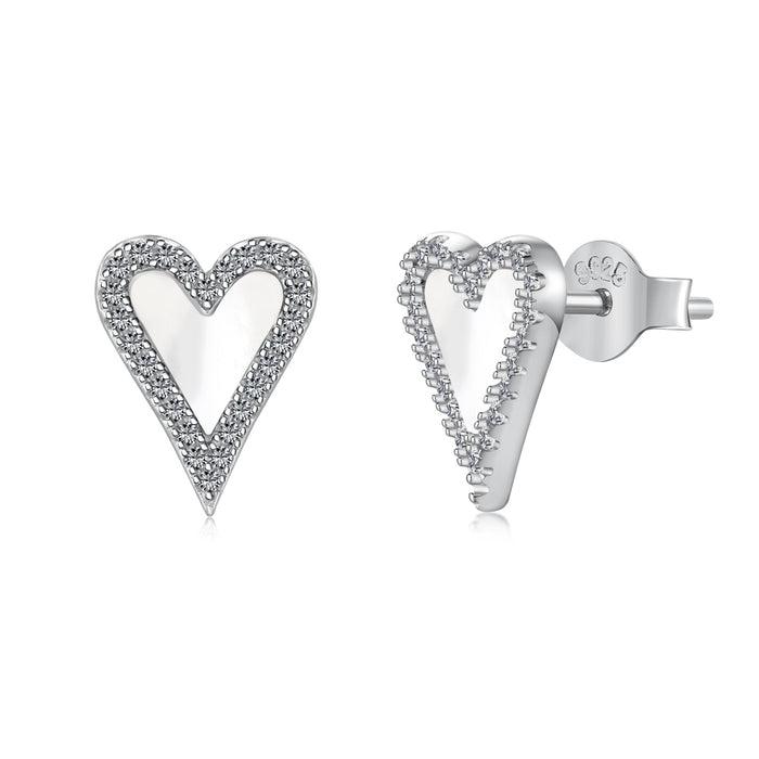 Anyco Earrings 925 Silver Heart Sparkle Rhinestone Studded Trendy Fashion Accessories