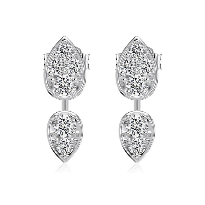 Anyco Earrings 925 Silver Double Pear Diamond Drop Dangle Trendy Fashion Accessories