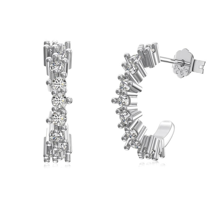 Anyco Earrings 925 Silver Round Cut Sparkle Rhinestone Hypoallergenic Ear Crawler