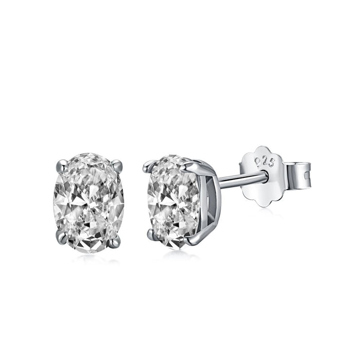 Anyco Earrings 925 Silver Oval Gemstone Stud Claw Trendy Fashion Accessories