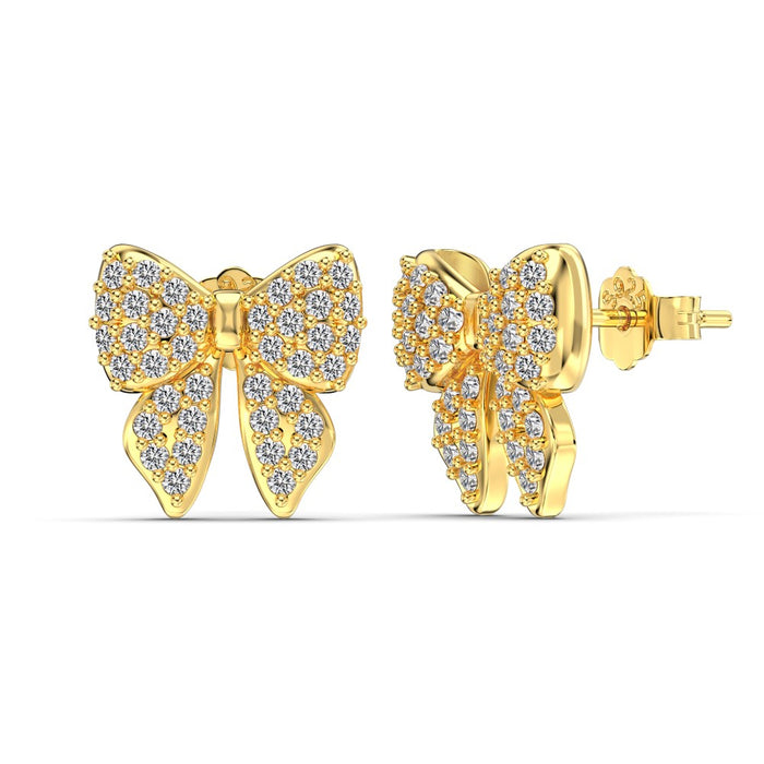 Anyco Earrings 925 Silver Shimmer Bow Cubic Zirconia Studded Stylish Accessories For Women