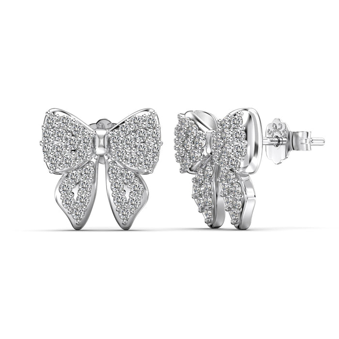 Anyco Earrings 925 Silver Shimmer Bow Cubic Zirconia Studded Stylish Accessories For Women