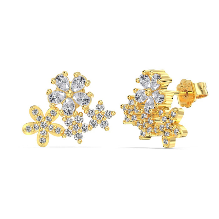 Anyco Earrings 925 Silver Blossom Cluster Ice Rhinestone Stud Stylish Fashion Accessories