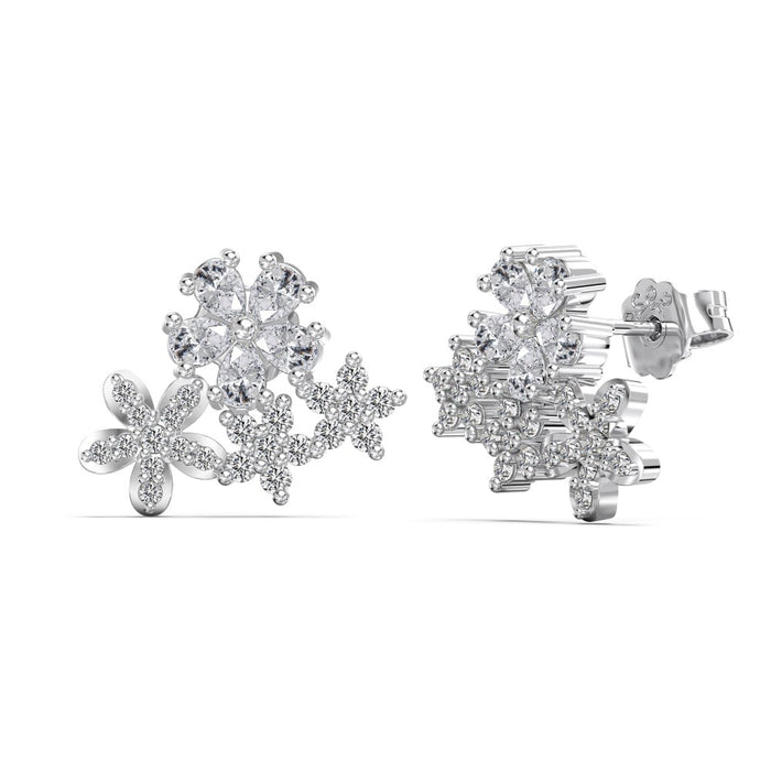 Anyco Earrings 925 Silver Blossom Cluster Ice Rhinestone Stud Stylish Fashion Accessories