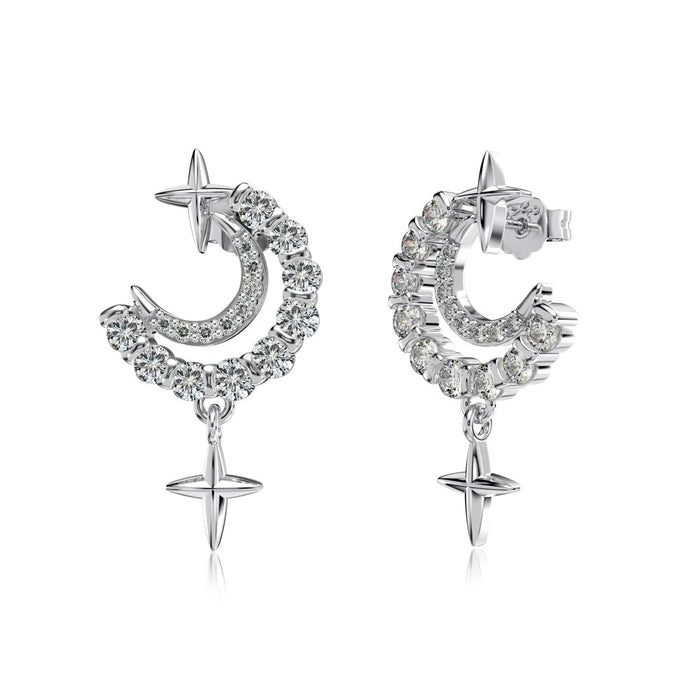 Anyco Earrings 925 Silver Crystal Moon Star Stud Trendy Fashion Accessories