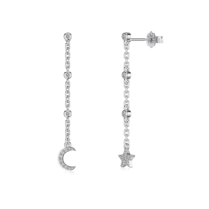 Anyco Earrings 925 Silver Moon Star Long Chain Tassel Piercing For Women