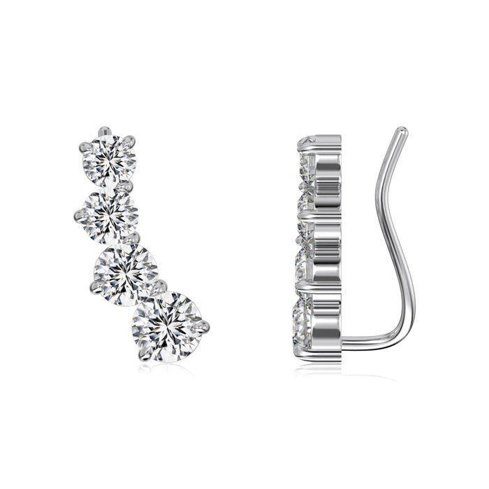 Anyco Earrings 925 Silver Square Diamond Ear Crawler Trendy Fashion Accessories