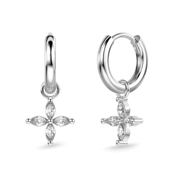 Anyco Earrings 925 Silver Four Leafed Clover Sparkling Dangle For Women