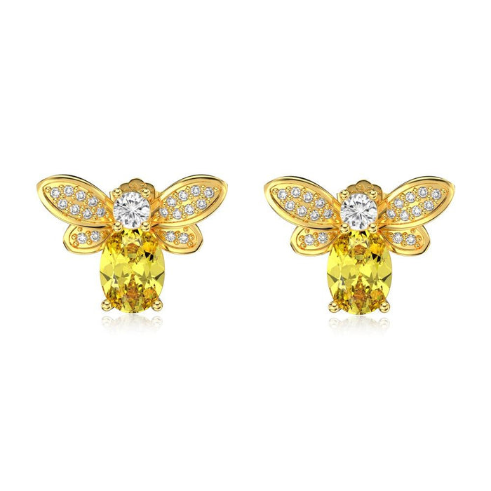 Anyco Earrings 925 Silver Golden Bee Stud Fashion Accessories For Women