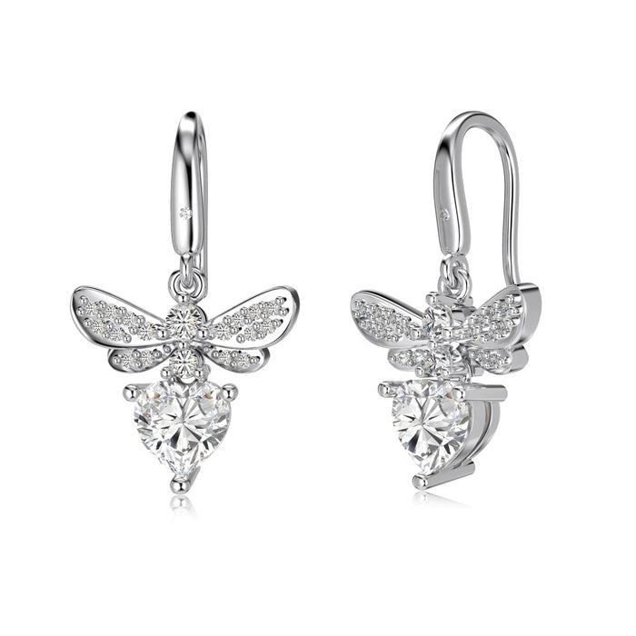 Anyco Earrings 925 Silver Butterfly Heart Dangle Style Fashion Accessories