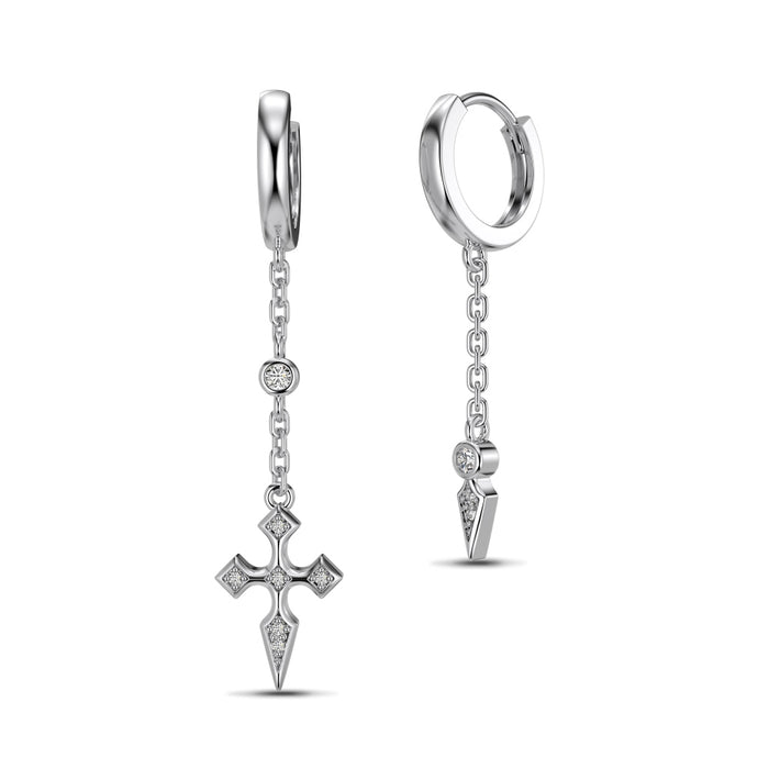 Anyco Earrings 925 Silver Diamond Cross Dangle Drop Style Fashion Accessories