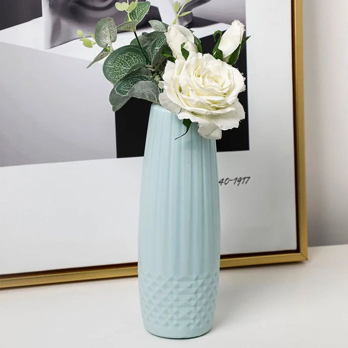 Anyhouz Flower Vase  Light Green Small Diamond Pattern Table Decor