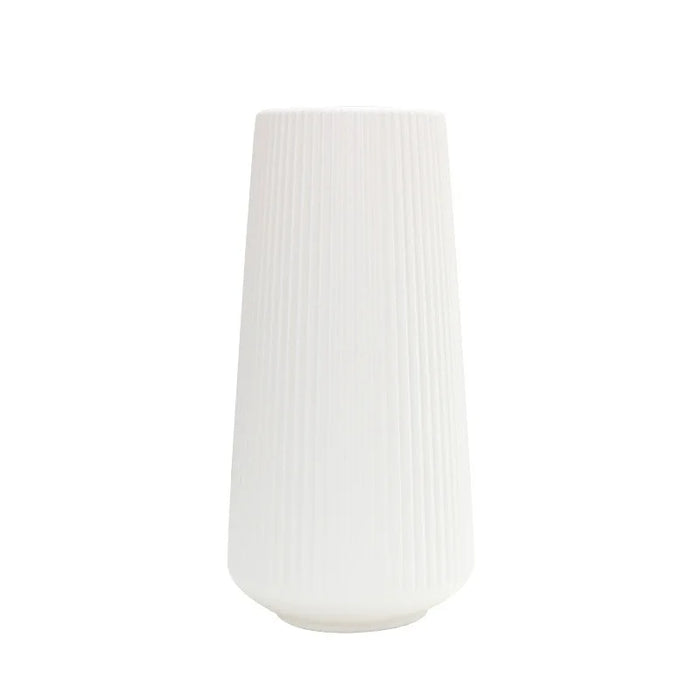 Anyhouz Flower Vase White Large Ribbed Nordic Style Pot Living Room Decor