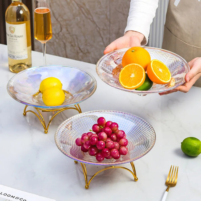 Anyhouz Food Plate With Tray Amber Leaf Veins Glass Nordic Style Fruit Plate