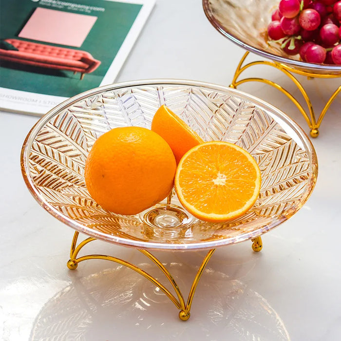 Anyhouz Food Plate With Tray Amber Leaf Veins Glass Nordic Style Fruit Plate