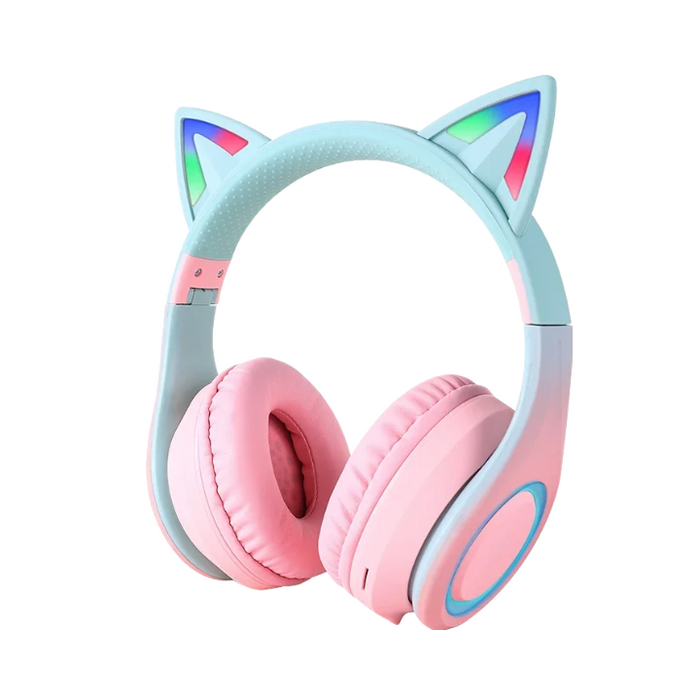 Anymob Headphone Pink Cat Ear Bluetooth Noise Reduction Foldable Headset