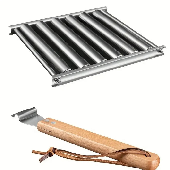 Anygleam Barbecue Grill Large Stainless Steel  Roller Rack With Wood Handle