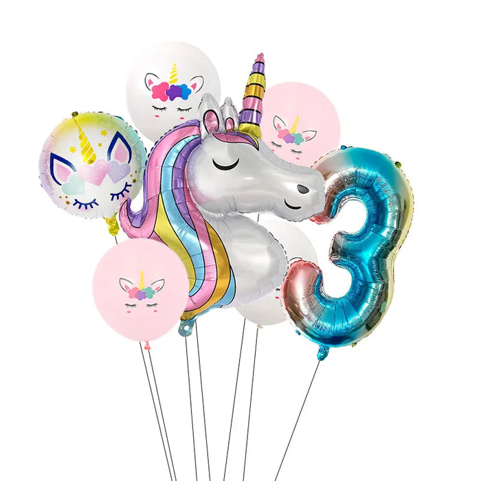 Anyparty Balloons Rainbow 32inch Number 3 Set Unicorn Theme Party Decor