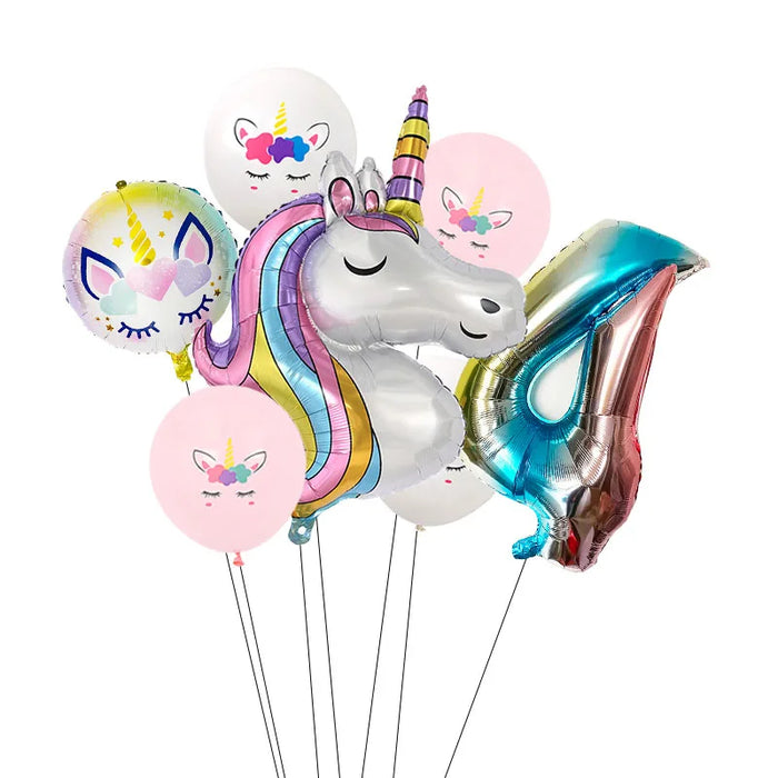 Anyparty Balloons Rainbow 32inch Number 4 Set Unicorn Theme Party Decor