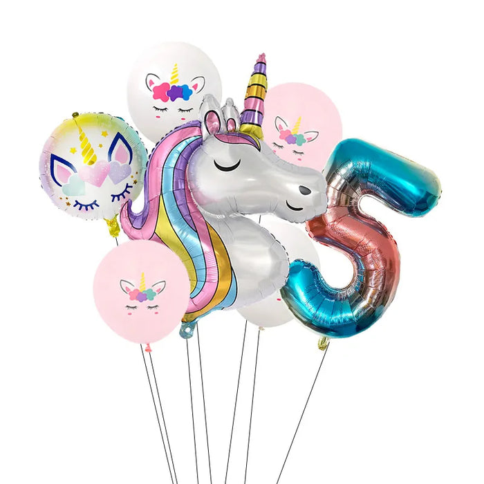 Anyparty Balloons Rainbow 32inch Number 5 Set Unicorn Theme Party Decor