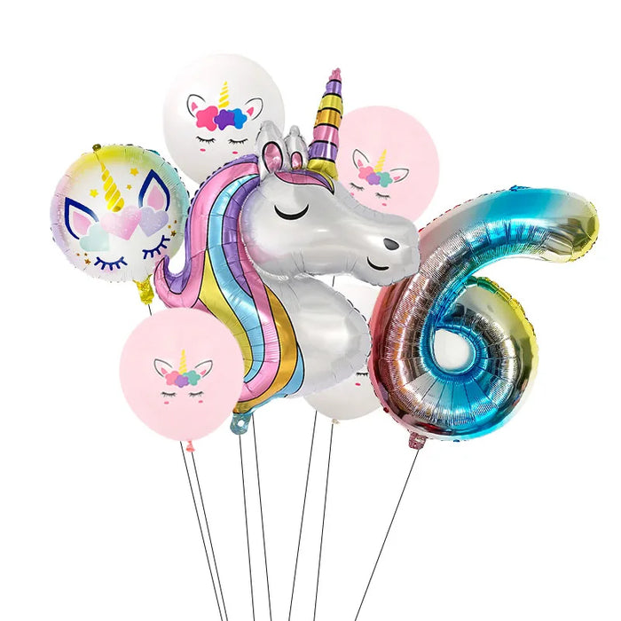 Anyparty Balloons Rainbow 32inch Number 6 Set Unicorn Theme Party Decor