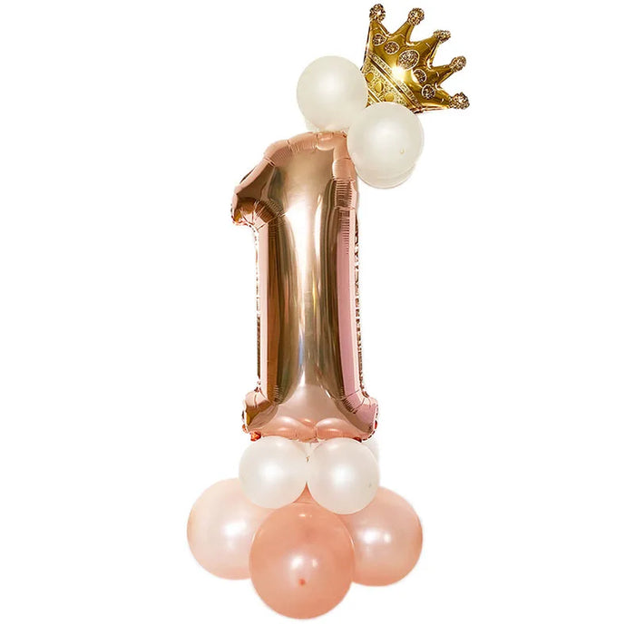 Anyparty Balloons Rose Gold 32inch Number 1 Set With Crown Party Decor