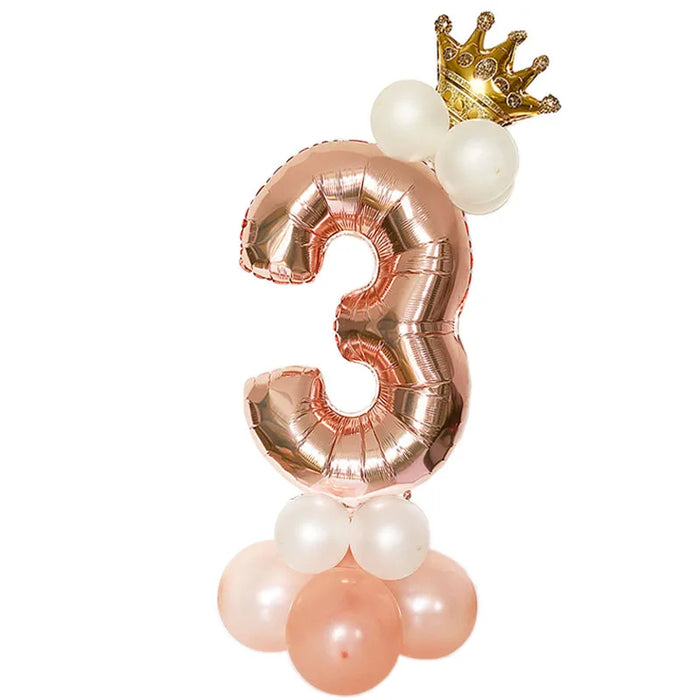 Anyparty Balloons Rose Gold 32inch Number 3 Set With Crown Party Decor