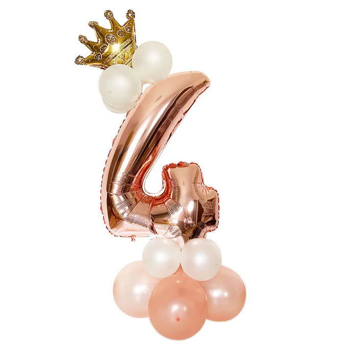 Anyparty Balloons Rose Gold 32inch Number 4 Set With Crown Party Decor