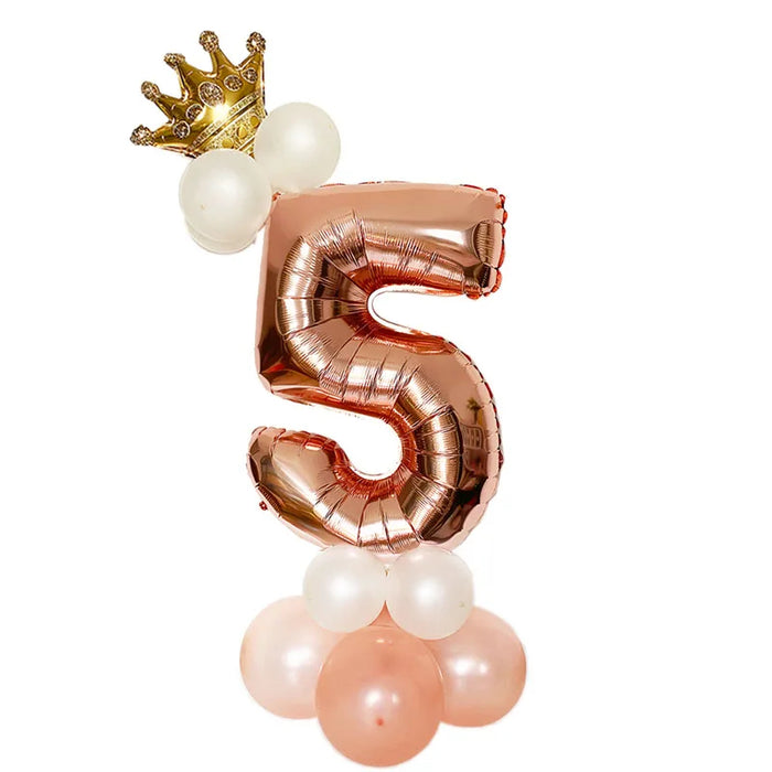 Anyparty Balloons Rose Gold 32inch Number 5 Set With Crown Party Decor