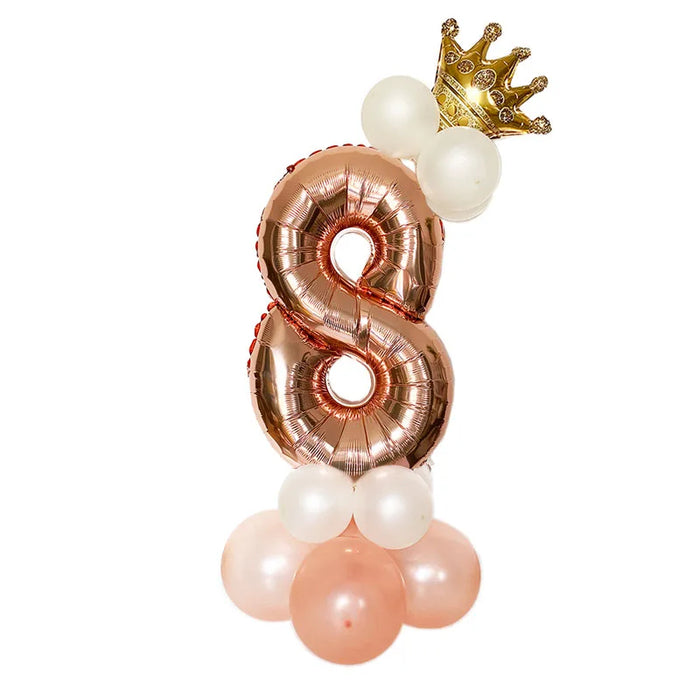 Anyparty Balloons Rose Gold 32inch Number 8 Set With Crown Party Decor