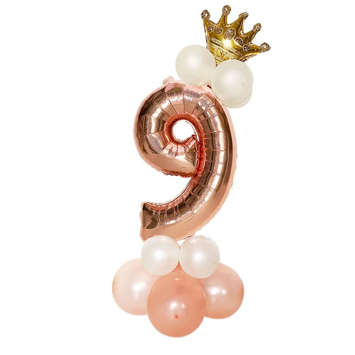 Anyparty Balloons Rose Gold 32inch Number 9 Set With Crown Party Decor