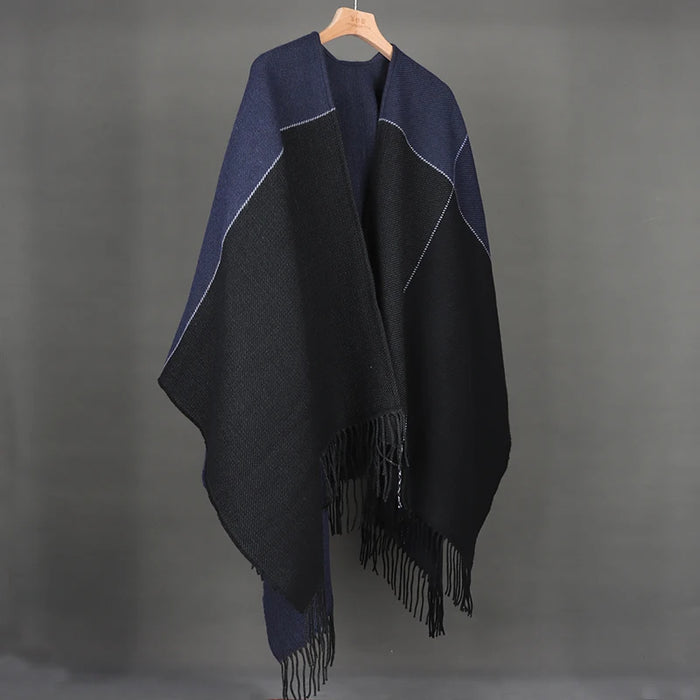 Anyyou Scarf Black Blue Cashmere Poncho Winter Blanket Shawl Tassel Bandana