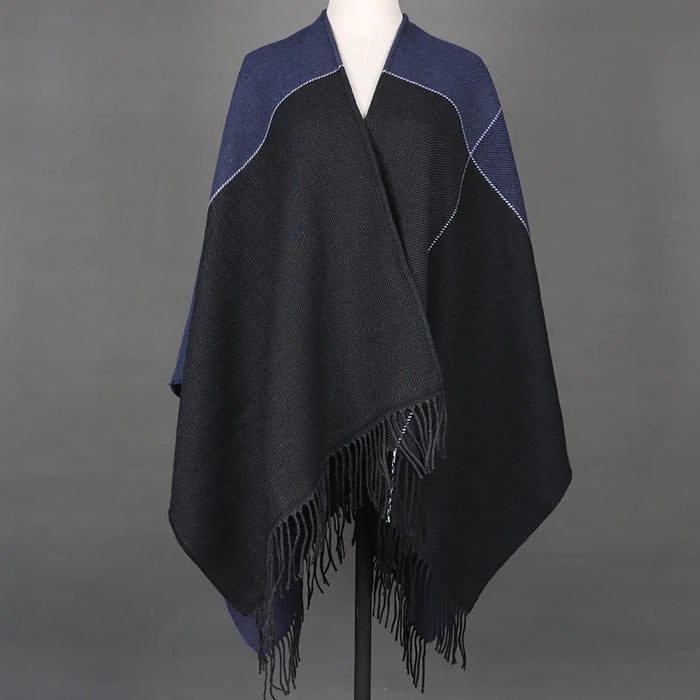 Anyyou Scarf Black Blue Cashmere Poncho Winter Blanket Shawl Tassel Bandana