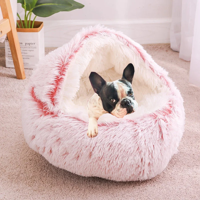 Anywags Pet Bed Pink Winter Long Plush Cushion Round Nest Kennel