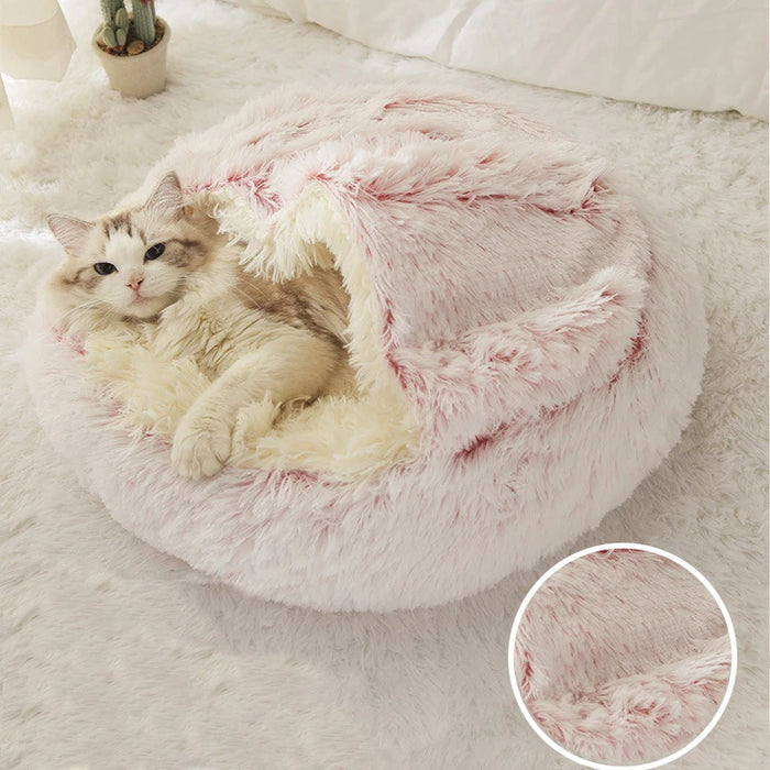 Anywags Pet Bed Pink Winter Long Plush Cushion Round Nest Kennel