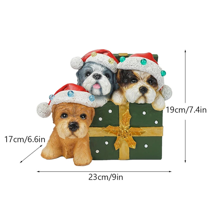 Anyhouz Home Figurines 23cm Dog Box Gift Style Christmas Decor